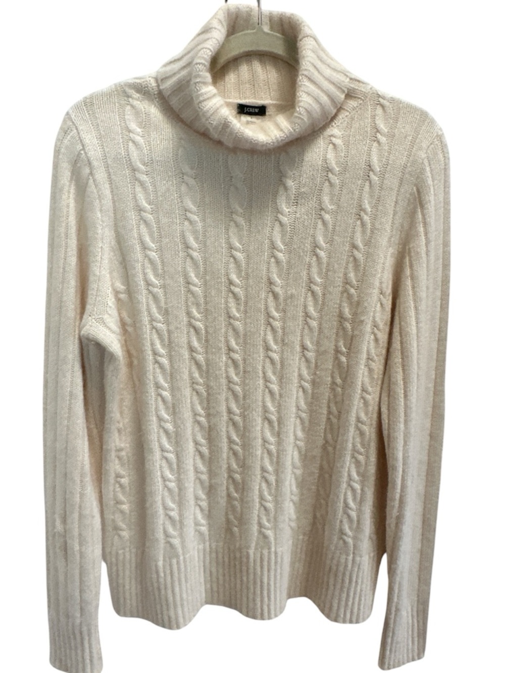 J. Crew Ivory Cable Knit Wool Angora Blend Turtleneck Sweater Large Cottagecore